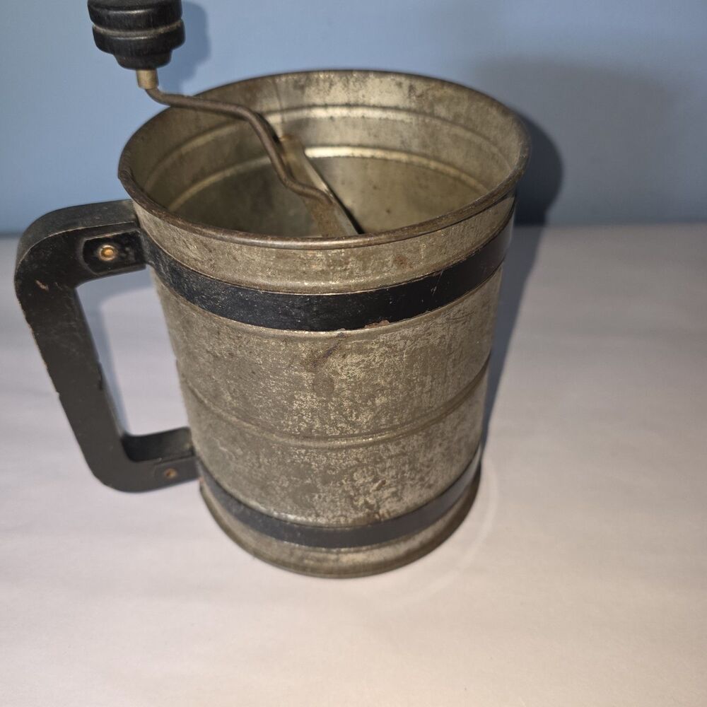 Androck Screen Flour Silver Sifter Black Knob & Handle Vintage